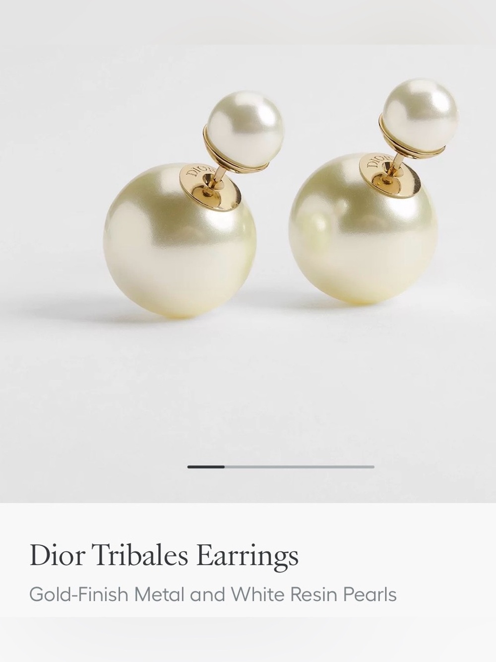 Christian Dior Tribales Earrings – Gold‑Finish Metal & White Resin Pearls